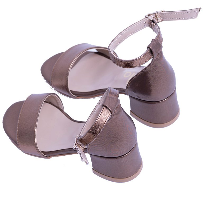 Copper Bronze Sandal-Strap Heels - Gold