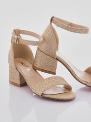 Glitter Gold Sandal-Strap Heels - Gold