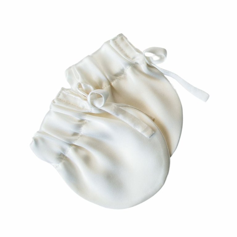 Organic Charmeuse Silk Baby Mittens - White