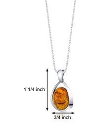 Amber Large Pendant Necklace Sterling Silver Cognac Oval