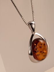 Amber Large Pendant Necklace Sterling Silver Cognac Oval