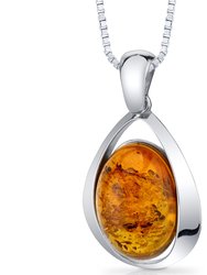 Amber Large Pendant Necklace Sterling Silver Cognac Oval - Sterling silver