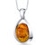 Amber Large Pendant Necklace Sterling Silver Cognac Oval - Sterling silver