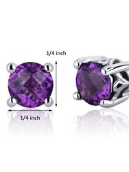 Amethyst Stud Earrings Sterling Silver Round Shape