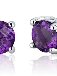 Amethyst Stud Earrings Sterling Silver Round Shape