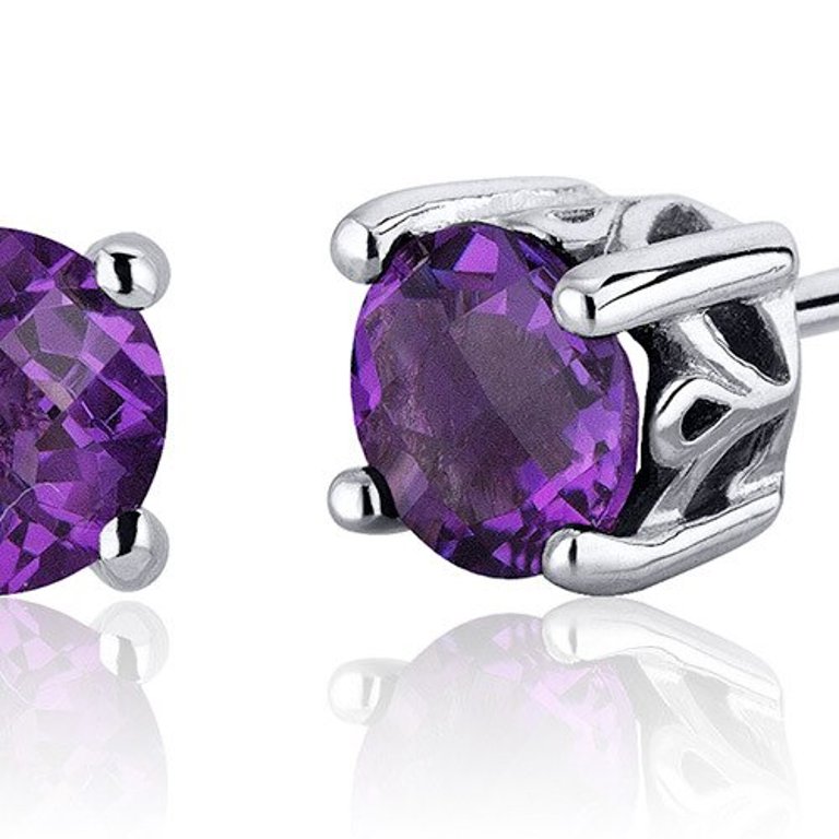 Amethyst Stud Earrings Sterling Silver Round Shape