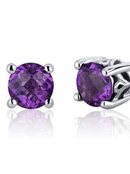 Amethyst Stud Earrings Sterling Silver Round Shape - Sterling silver