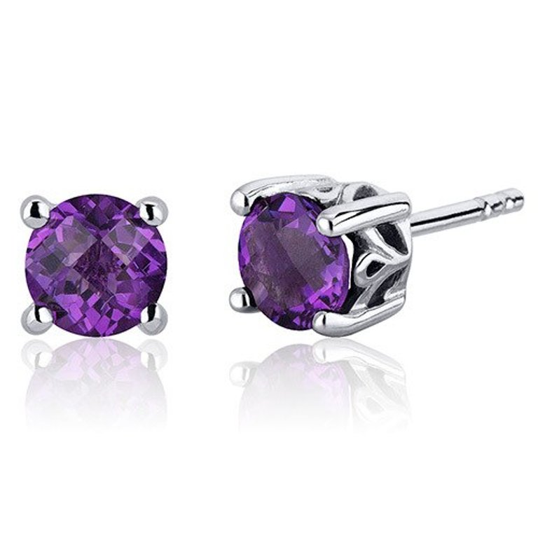 Amethyst Stud Earrings Sterling Silver Round Shape - Sterling silver