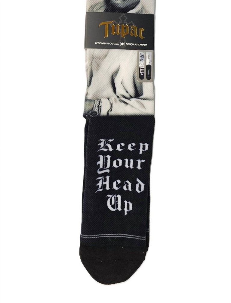 Men's Tupac Keep Your Heads Up Crew Socks In Black - Black