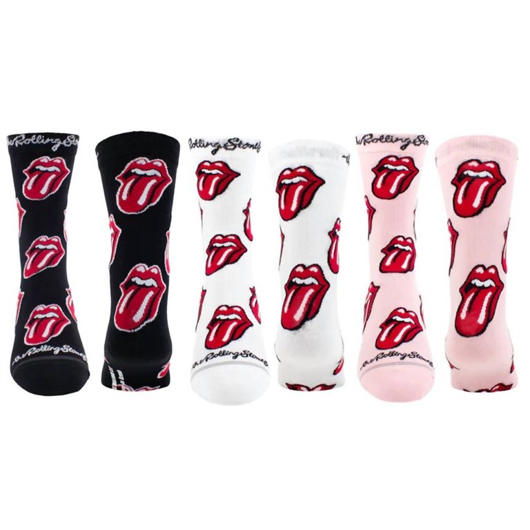 Women's The Rolling Stones Assorted Crew Socks In Black/White/Pink/Red