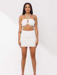 Bubble Halter Top Mini Skirt Set - Ivory