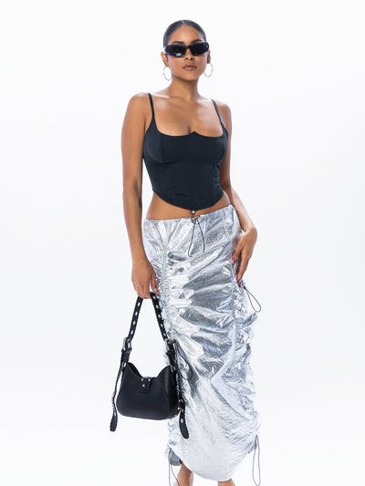 Personal Code Metallic Silver Ruched Cargo Long Skirt product