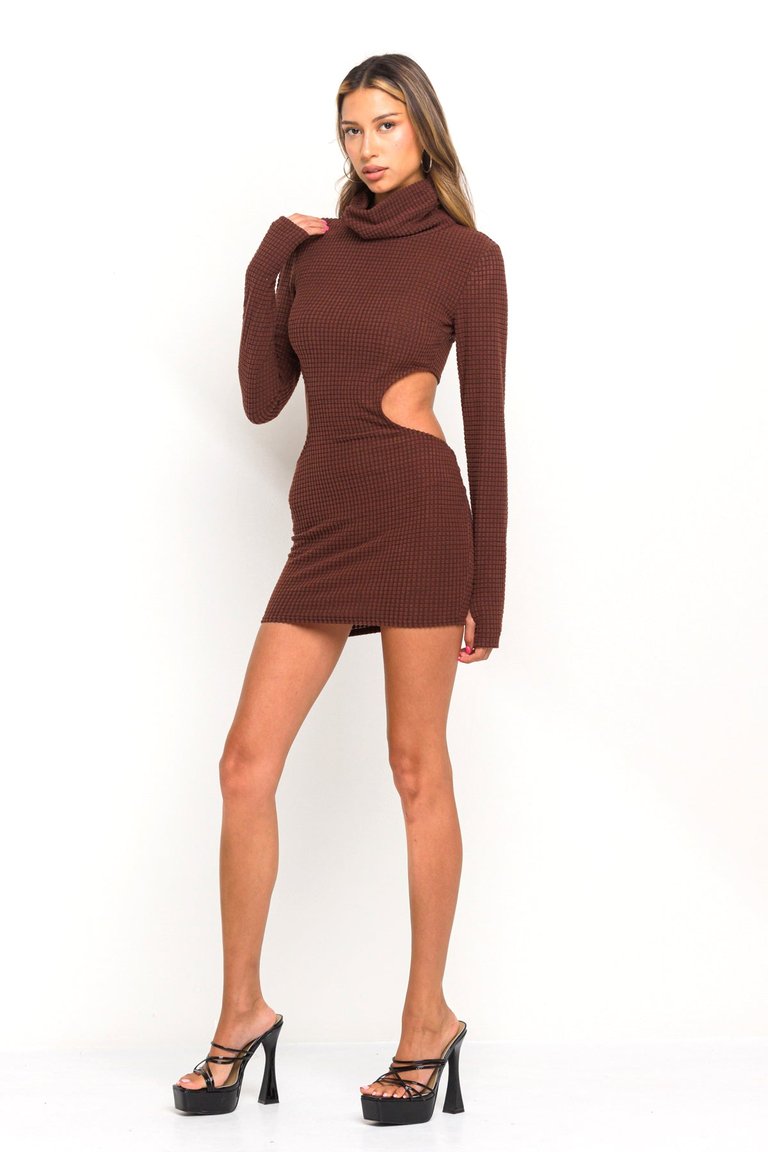 Soft Waffle Cowl Neck Cutout Mini Dress