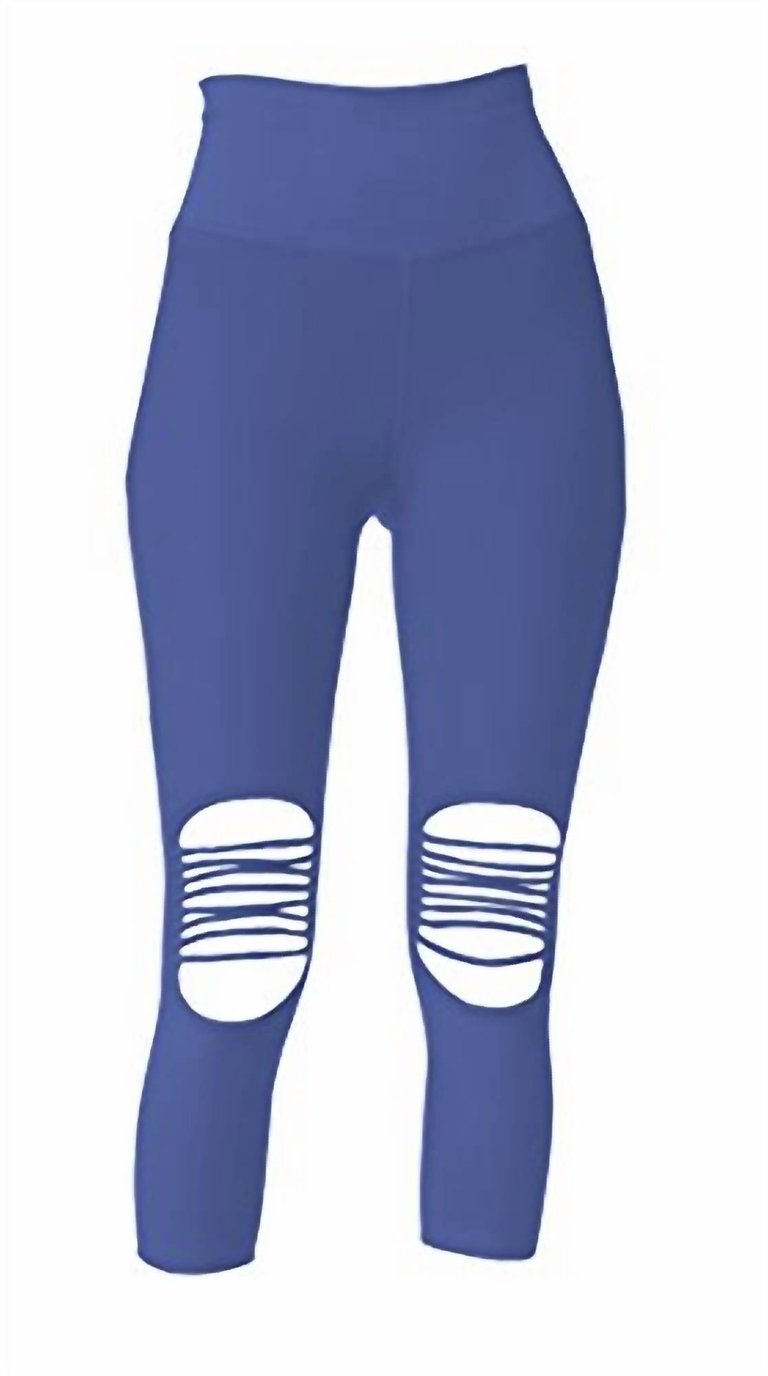 St Nicholas Ripped Capri Leggings In Blue - Blue