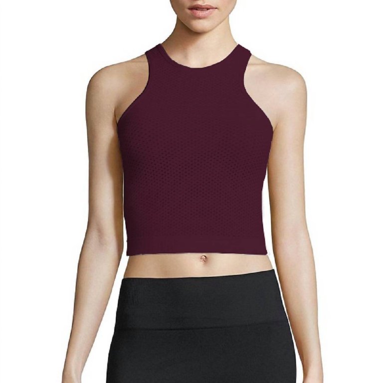 Women Racerback Bodycon Crop Top In Burgundy - Burgundy