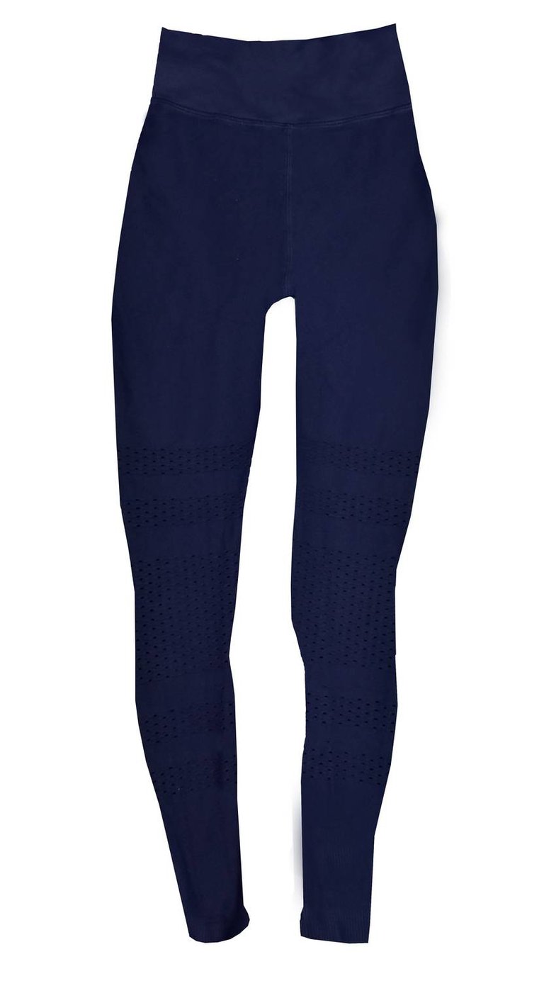 Women Textured Capri High Rise Leggings In Blue - Blue