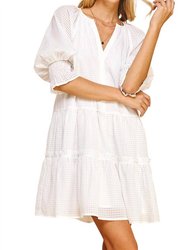 3/4 Sleeve Tiered Dress In White - White