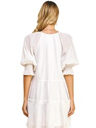 3/4 Sleeve Tiered Dress In White