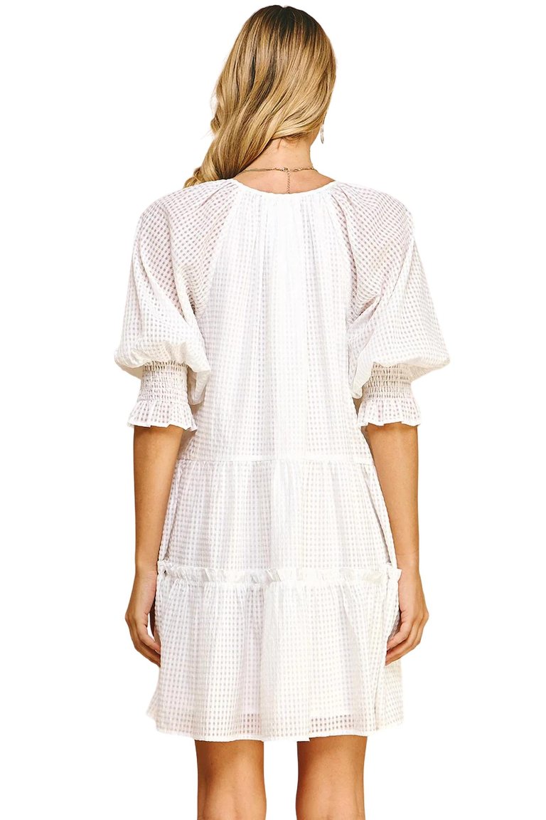3/4 Sleeve Tiered Dress In White