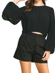 Pleated Cropped Blouse - Black
