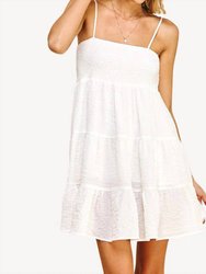 Smocked Tiered Dress In White - White