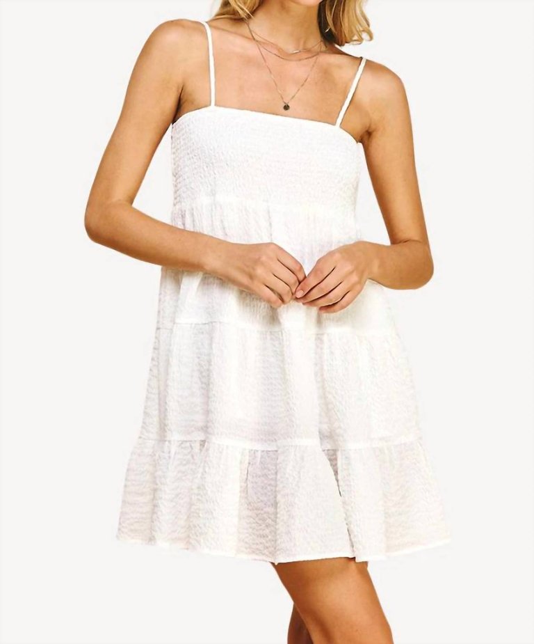 Smocked Tiered Dress In White