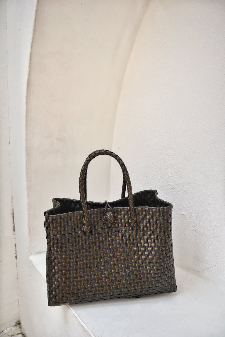 Lola Recycled Plastic Woven Tote Large - Black/Brown Multi - Black/Brown Multi