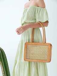 Sydney Handmade Cane Woven And Leather Tote - Brown