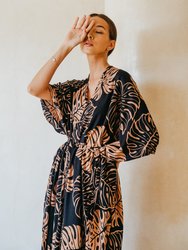 Tropical Palm Leaf Kimono in Black - Pink Haley