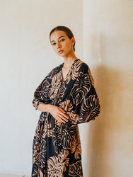 Tropical Palm Leaf Kimono in Black