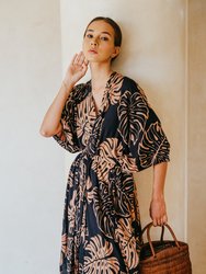 Tropical Palm Leaf Kimono in Black