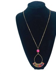 10Mm Cushion Cut Post With Multi Fan Teardrop Necklace In Fuchsia - Fuchsia