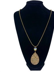 12Mm Ab Cushion Cut Post With Gold Beaded Teardrop Necklace In Gol - Gold
