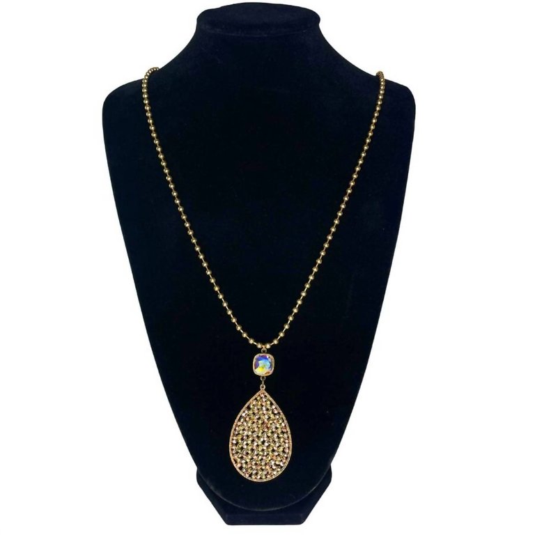 12Mm Ab Cushion Cut Post With Gold Beaded Teardrop Necklace In Gol - Gold