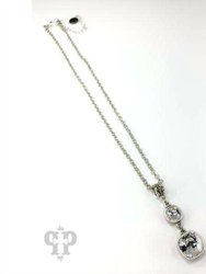 Double Clear Cushion Cut Drop Pendant Necklace - Silver