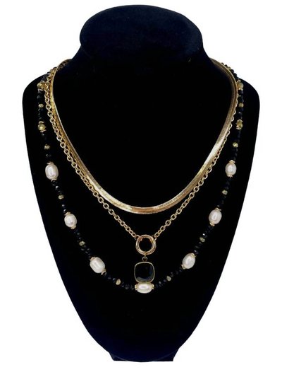 Pink Panache Women's 3 Layered Necklace In Black/pearl product