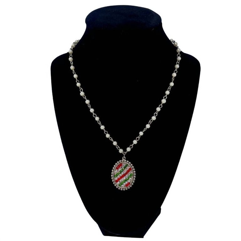 Women's Crystal Necklace - Red/White/Green