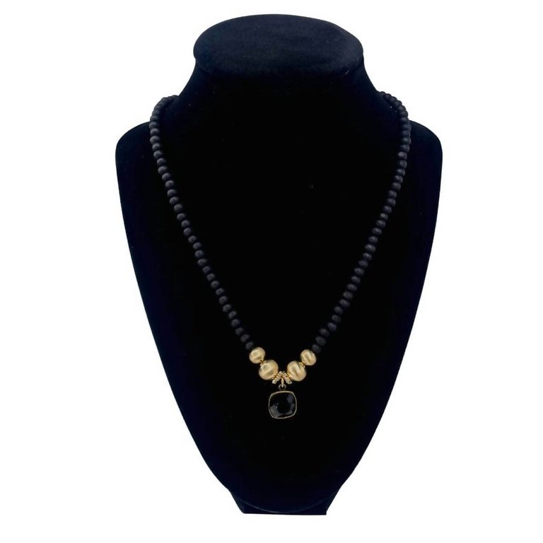 Wood And Brushed Gold Bead Necklace - Black