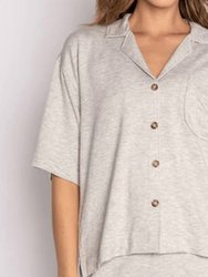 Essentials Short Sleeve Button Tee - Gray