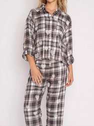 Mad For Plaid Long Sleeve Pajama Top - Charcoal