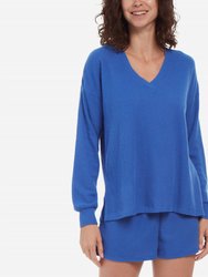 Waffle Knit Long Sleeve Lounge Top In Royal Blue
