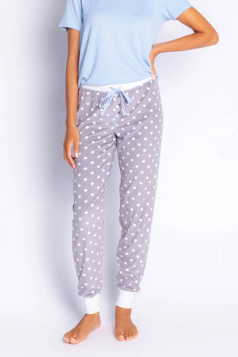 Winter Wood Velour Pajama Pants - Grey Polka Dot