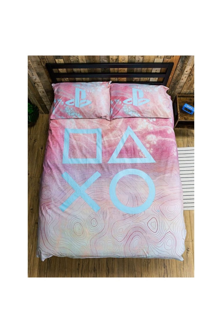 Marble Duvet Set Full (UK - Double) - Pink/Blue/White