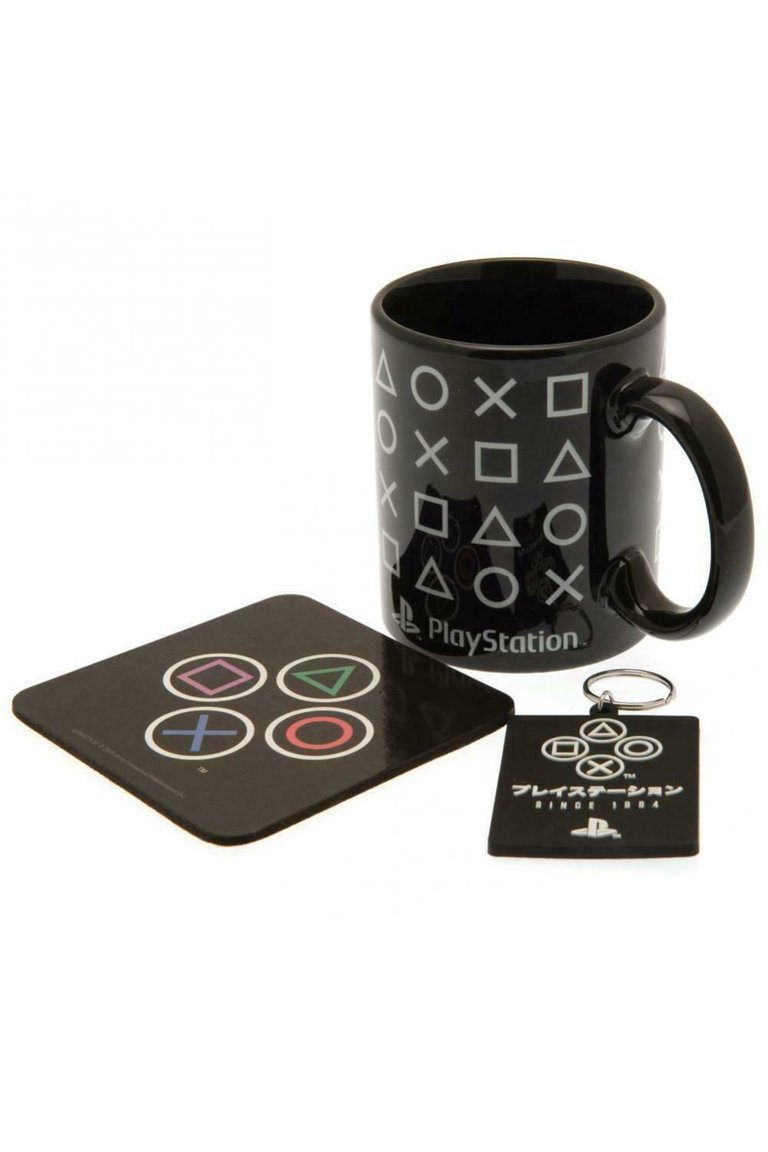 Playstation Onyx Mug Coaster And Keychain Set (Pack of 3) (Black) (One Size) - Black