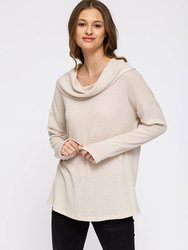 Draped Cowl Neck Drop Shoulder Top - Cream