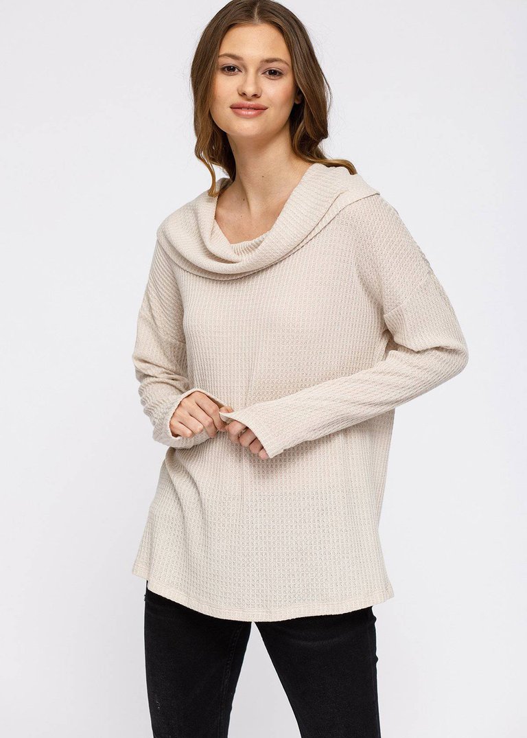 Draped Cowl Neck Drop Shoulder Top - Cream