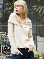 Draped Cowl Neck Drop Shoulder Top - Cream - Cream