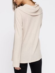 Draped Cowl Neck Drop Shoulder Top - Cream