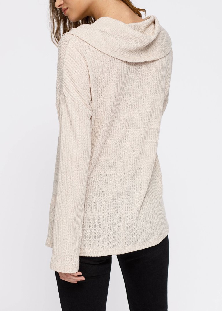 Draped Cowl Neck Drop Shoulder Top In Cream