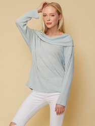 Draped Cowl Neck Drop Shoulder Top - Dusty Blue